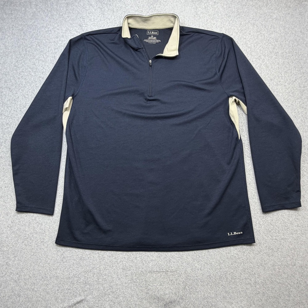 LL Bean Pullover Mens XLT Blue 1/4 Zip Long Sleeve Casual Hiking Lightweight